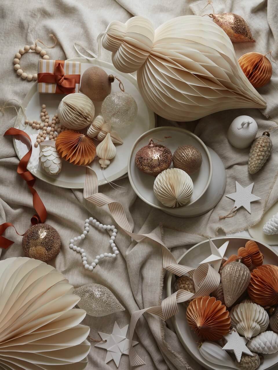 Rust Paper Bauble Decorations - Set of 3