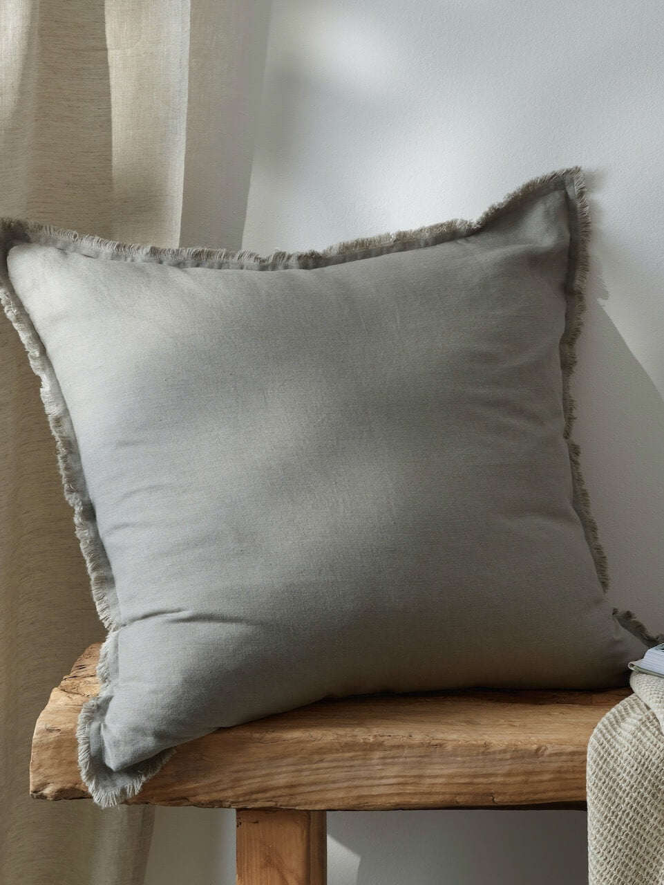 Fringe Linen Cushion Cover - Khaki