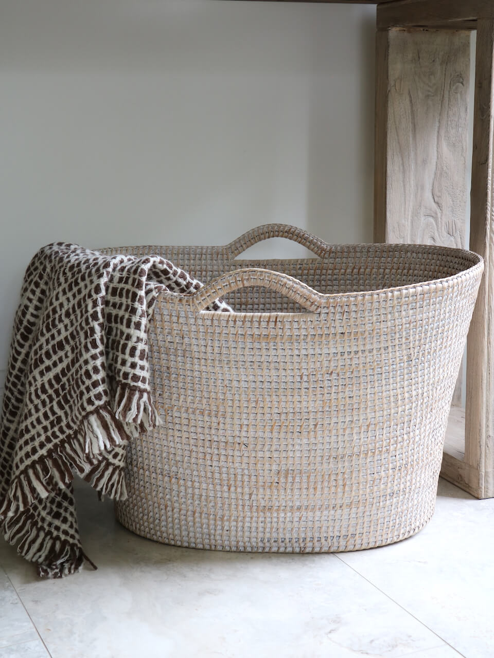 Nairn Rattan Bucket Basket - White
