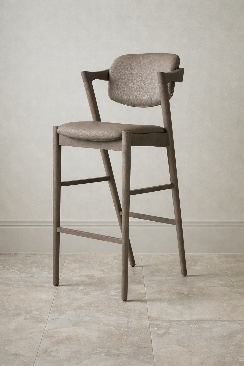 Hoxton Bar Stool - Grey Wood - Faux Leather Taupe
