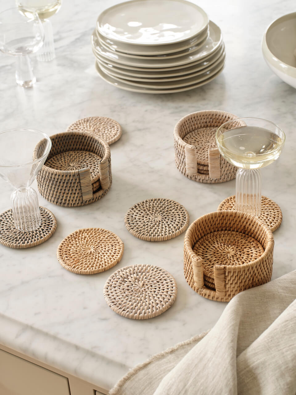 Iona Rattan Coasters - Natural - Set of 6