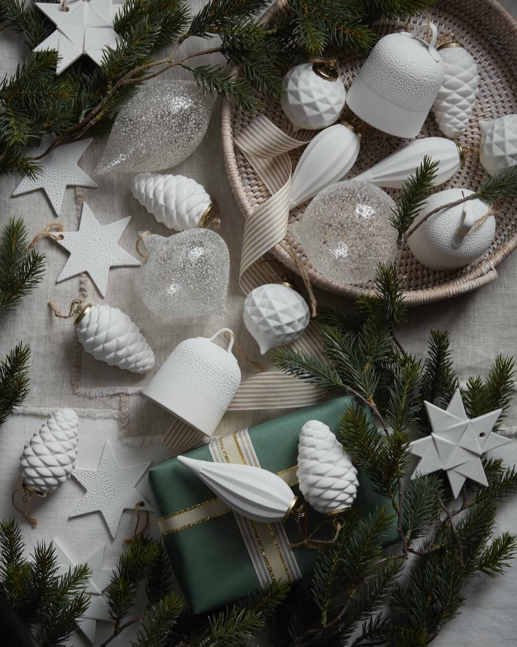 Set of 3 White Ceramic Origami Star Decorations