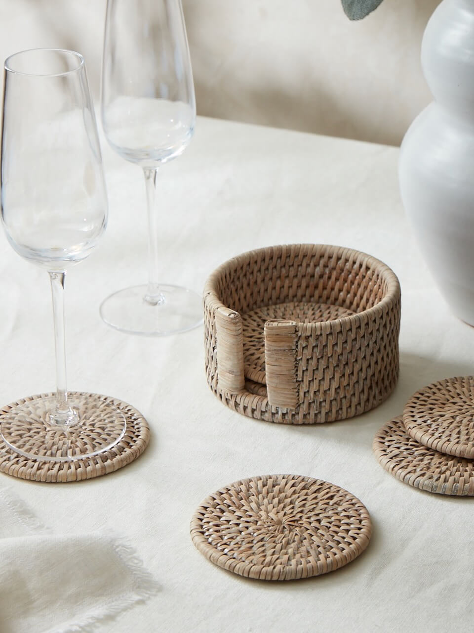 Iona Rattan Coasters - White- Set of 6