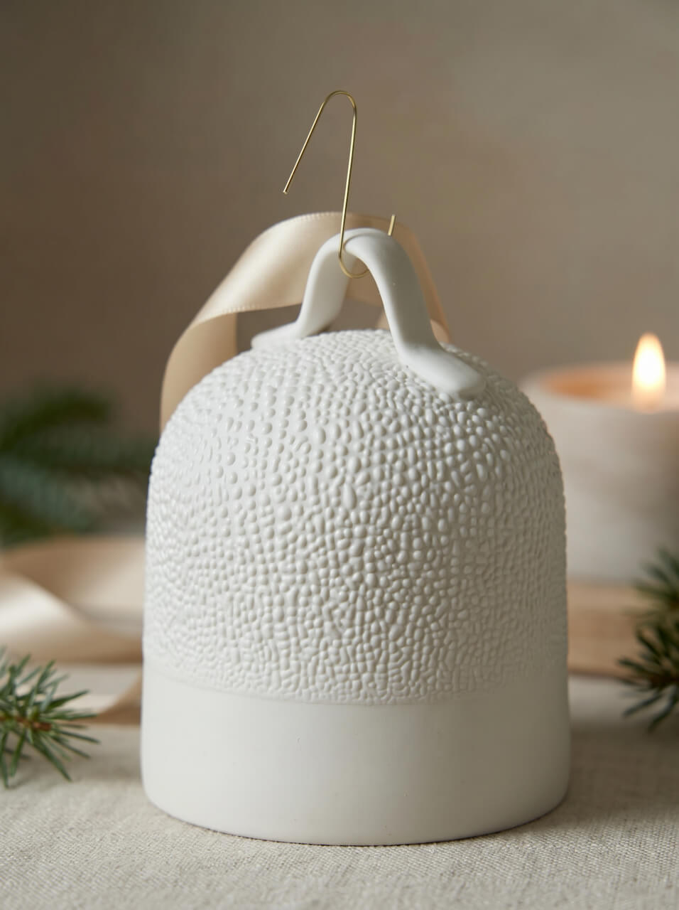 Set of 3 White Ceramic Bell Shaped Decorations