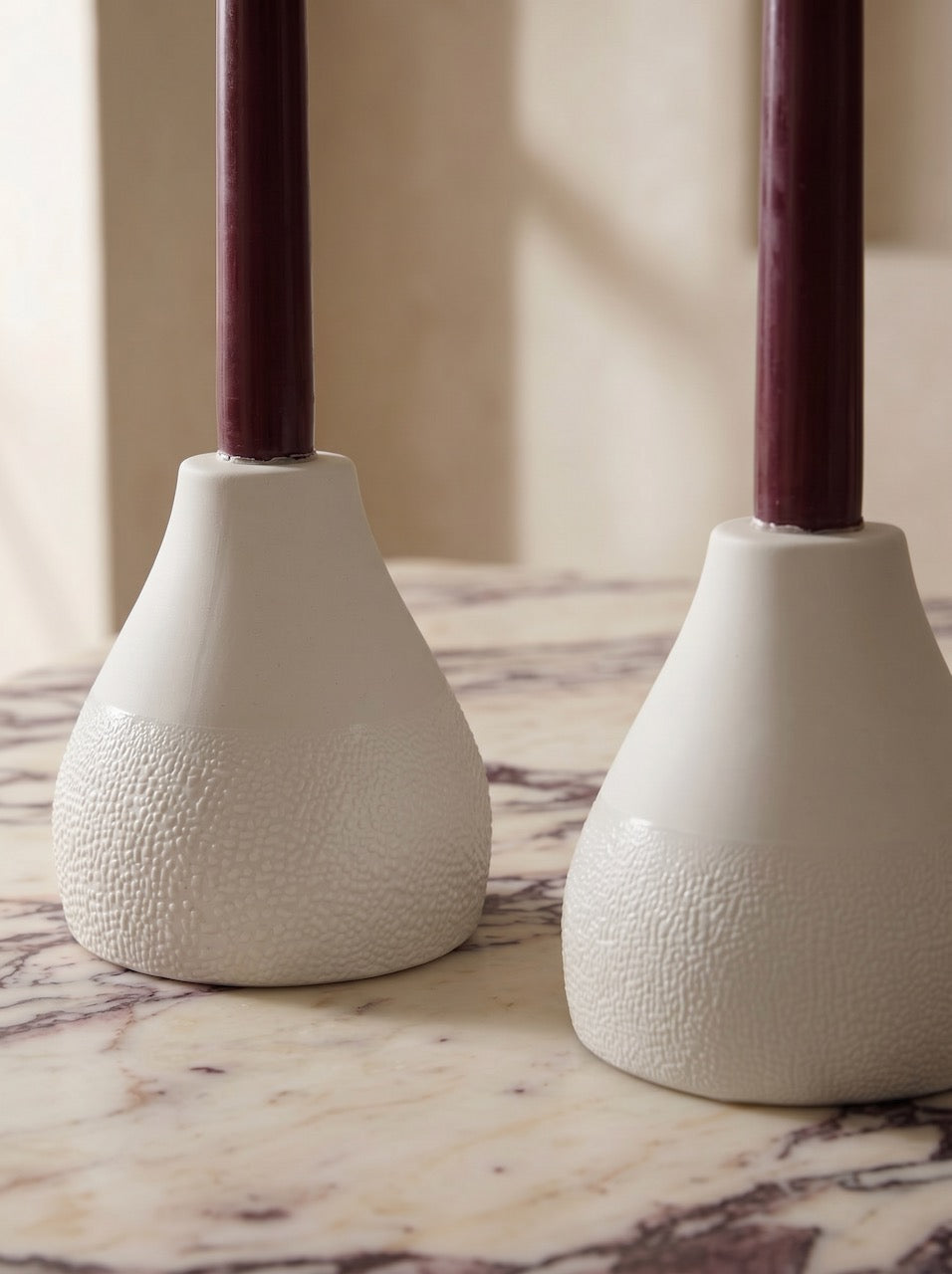 Textured Ceramic Candlesticks - Set of 4