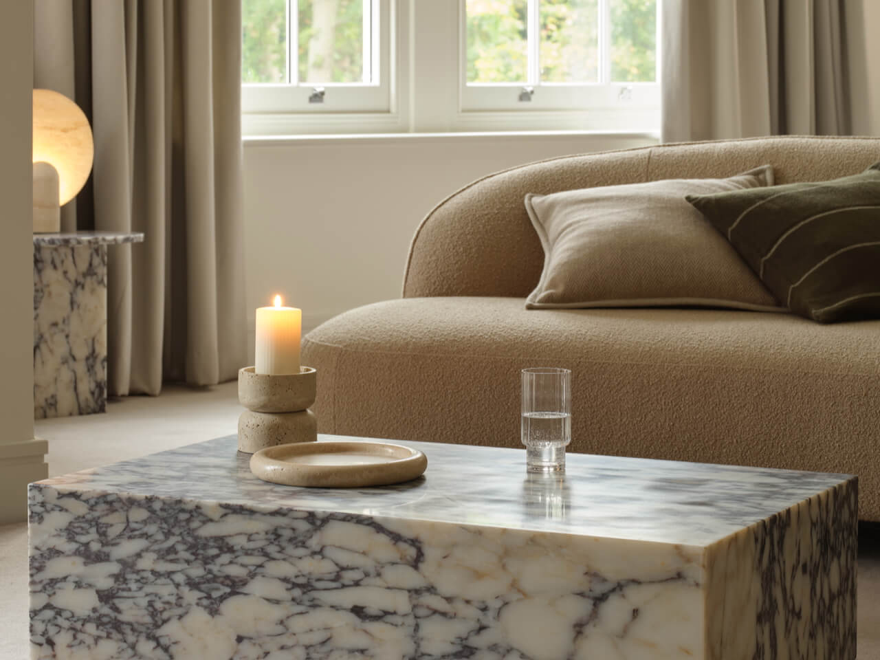 Layered Lounge marble coffee table styled in a calm and considered interior