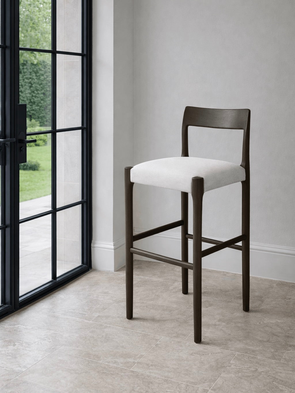 Hampstead Bar Stool - Mocca Wood & Heritage Pearl Fabric