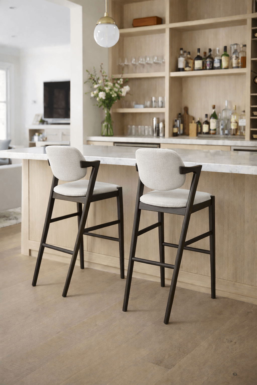 Hoxton Bar Stool - Heritage Pearl -  Mocca Wood