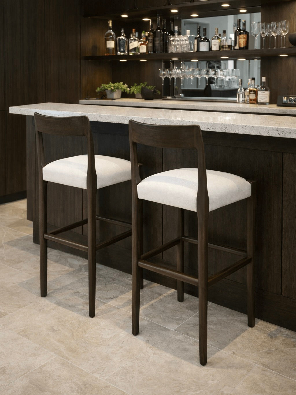 Hampstead Bar Stool - Mocca Wood & Heritage Pearl Fabric