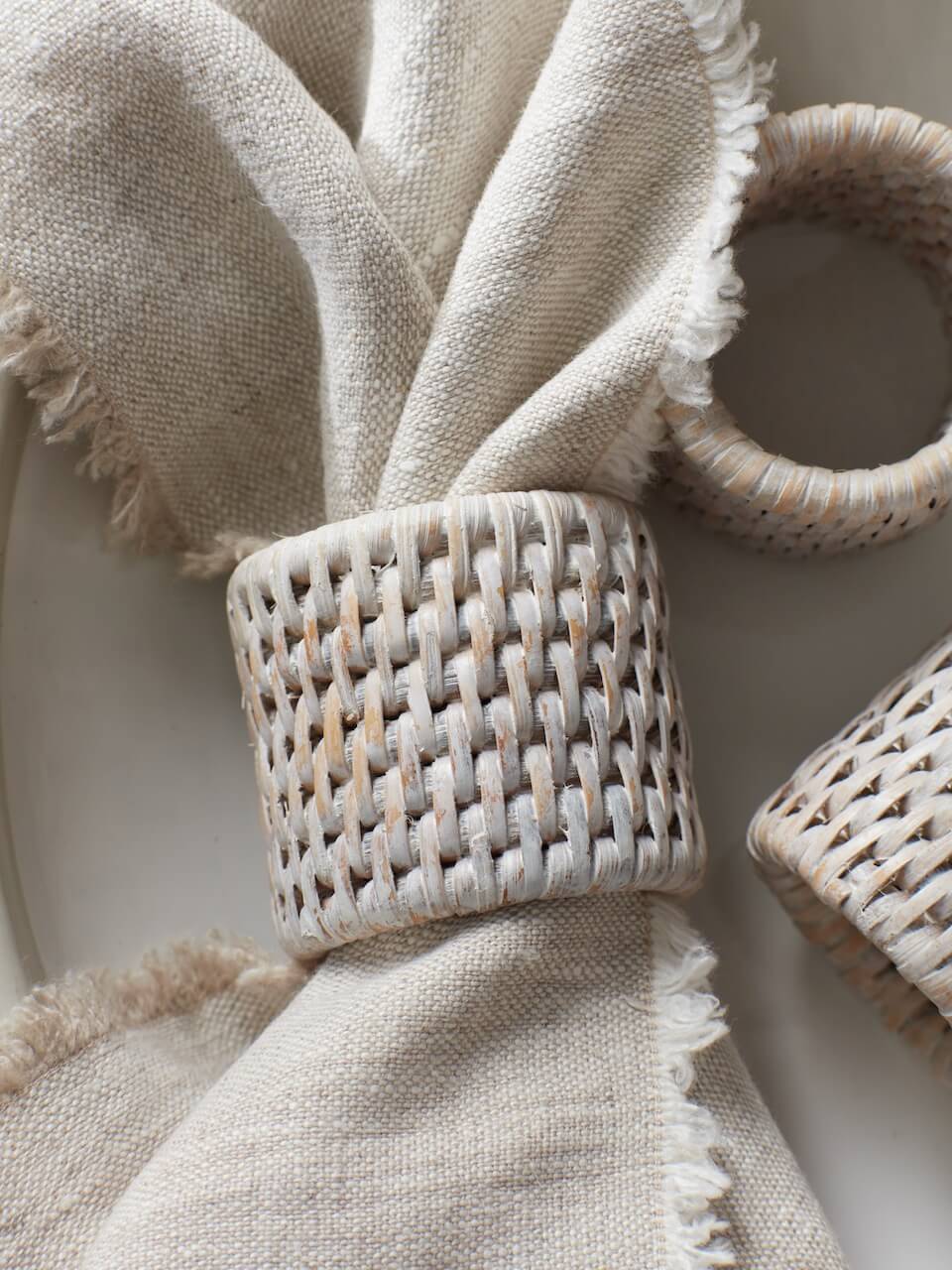 Iona Rattan Napkin Rings - White - Set of 6