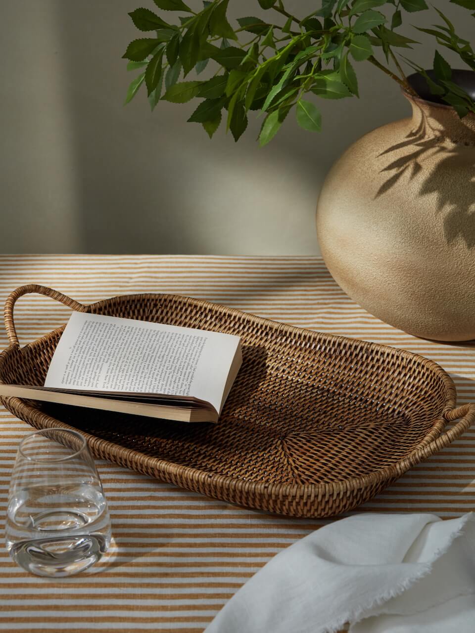 Cove Rattan Tray - Antique Brown