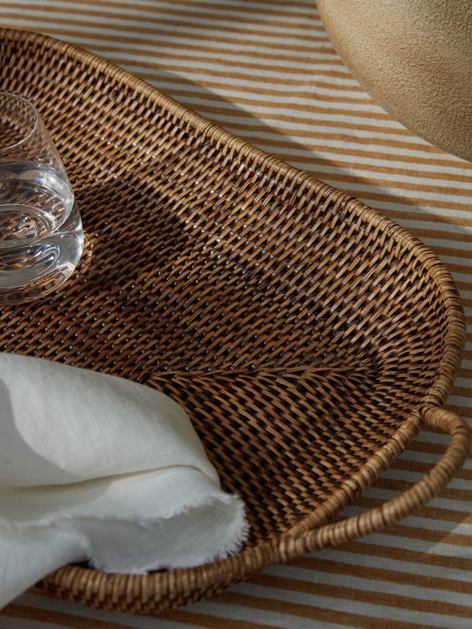Cove Rattan Tray - Antique Brown