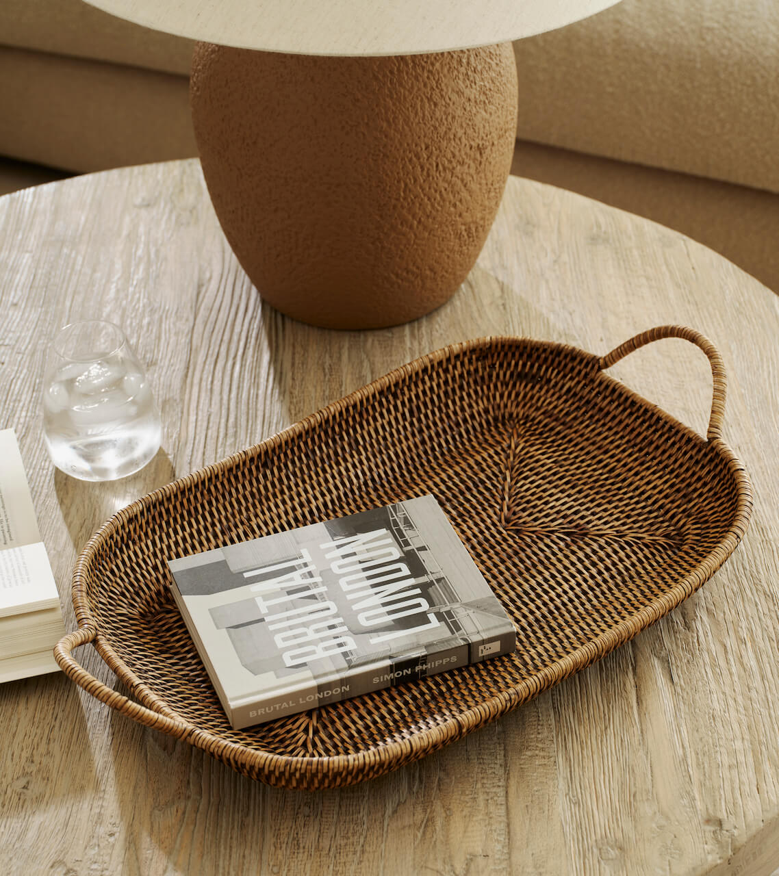 Cove Rattan Tray - Antique Brown