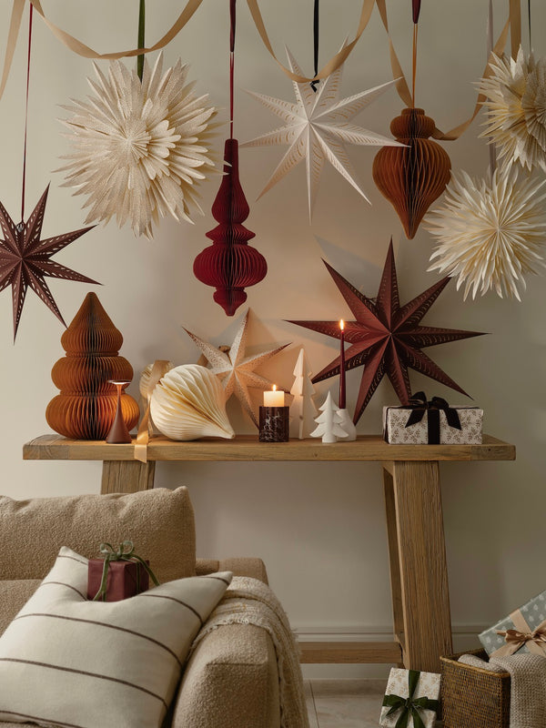 Burgundy and ivory paper decorations
