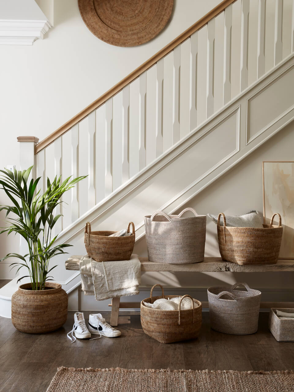 Nairn Rattan Bucket Basket - White