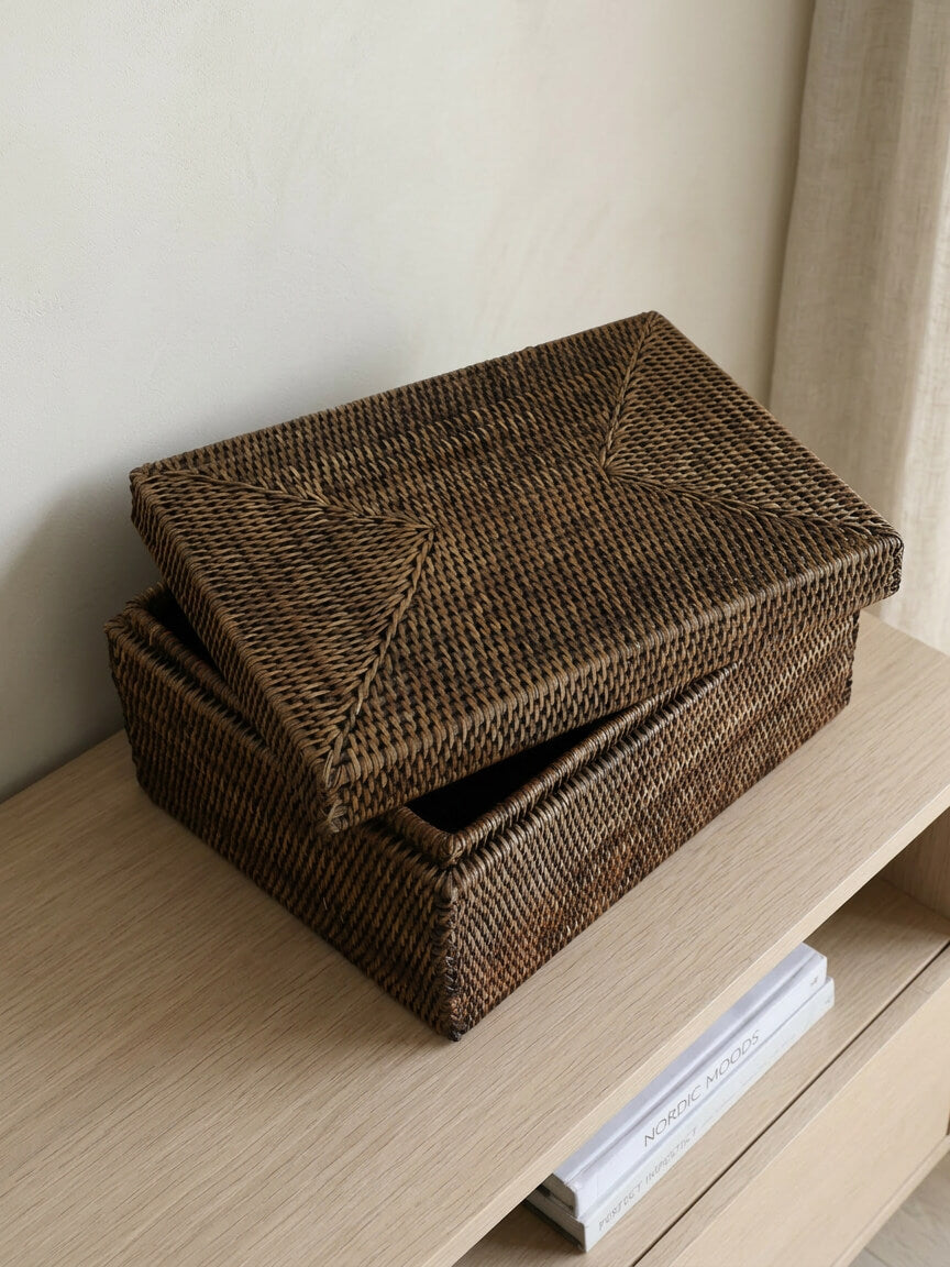 Cullen Rattan Storage Box - Antique Brown