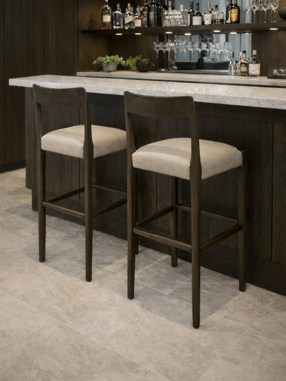 Hampstead Bar Stool - Mocca Wood - Oatmeal Faux Leather
