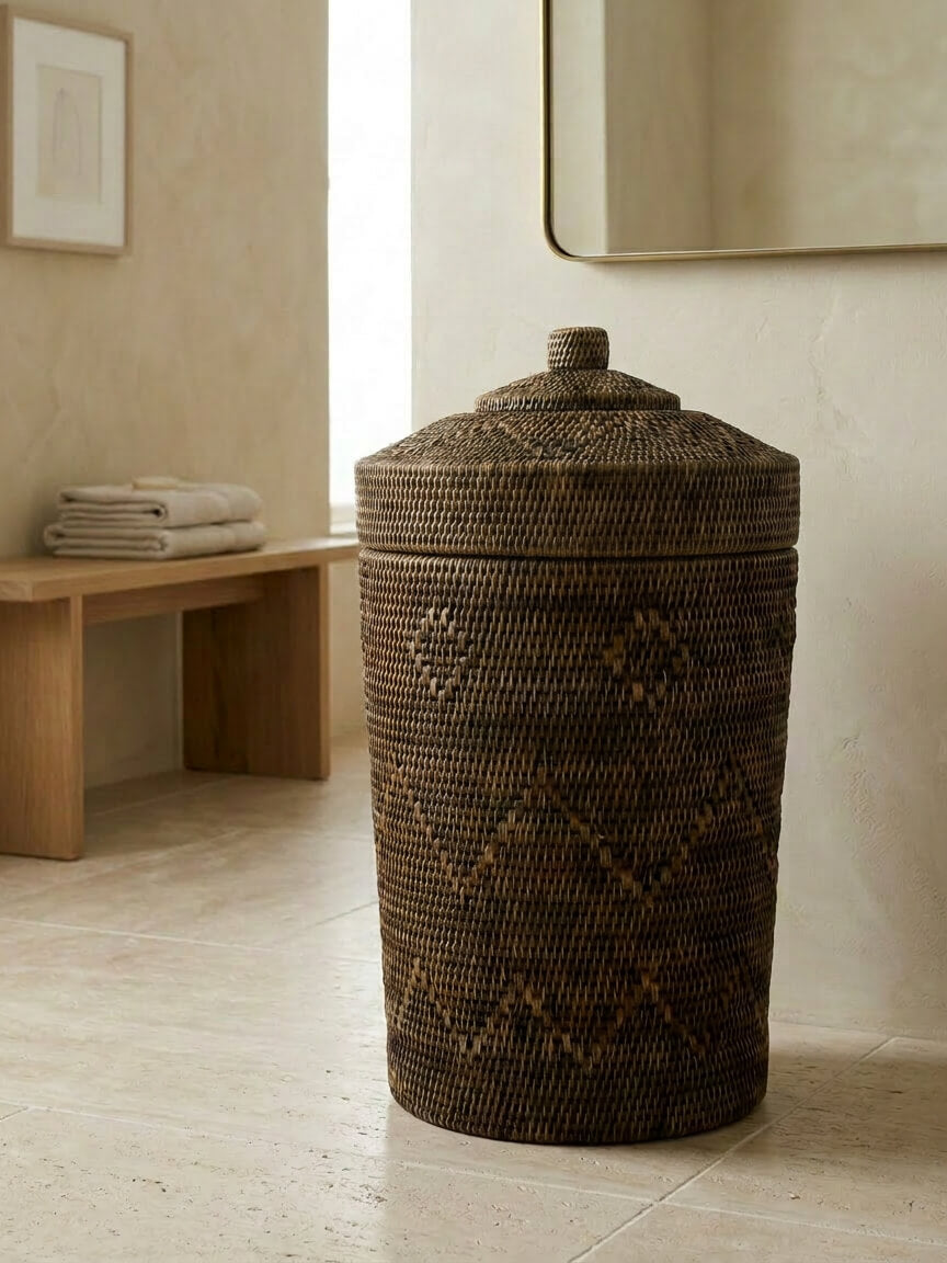 Lavan Antique Brown Rattan Laundry Basket