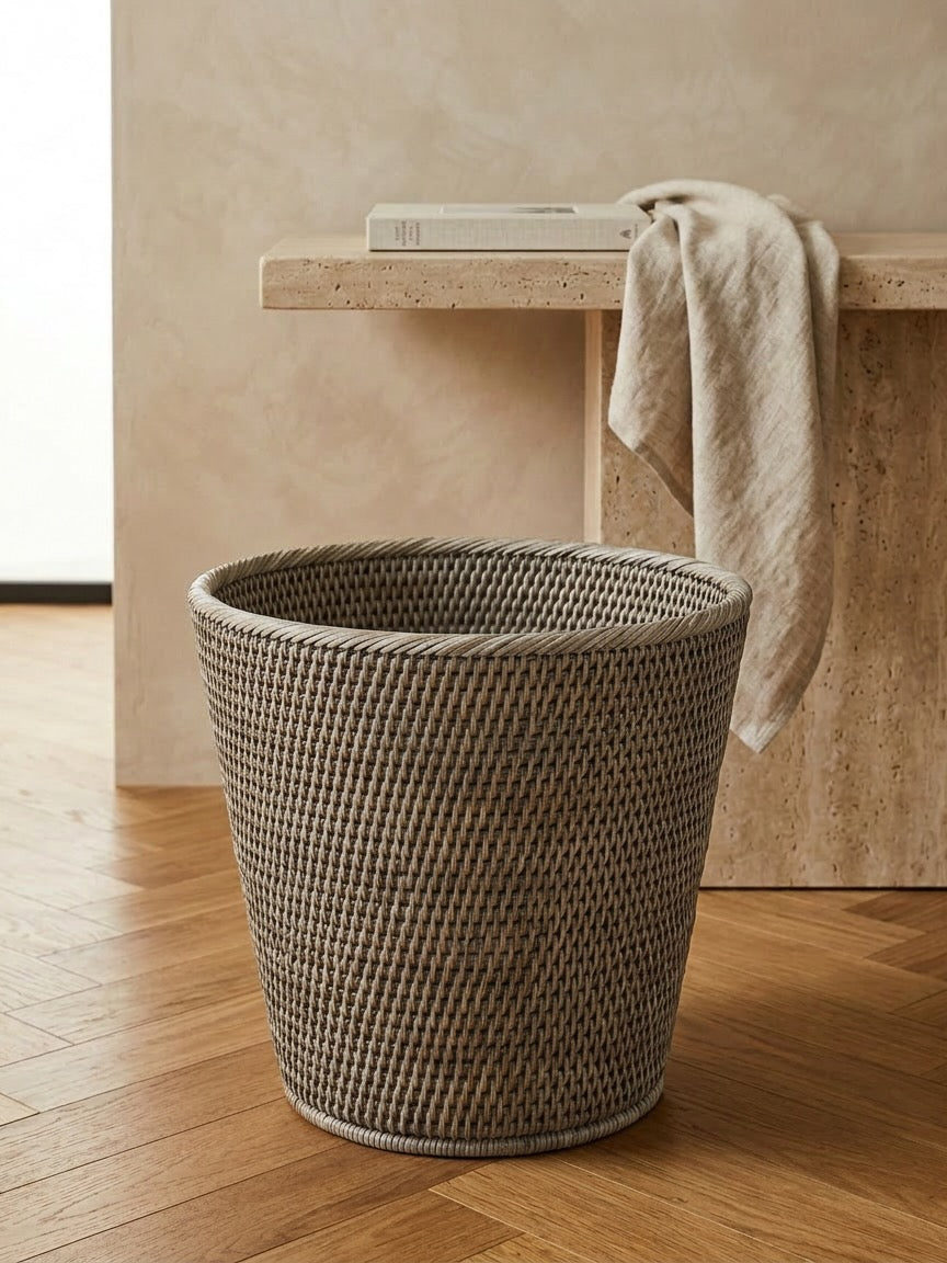 Fife Rattan Waste Paper Basket - Grey