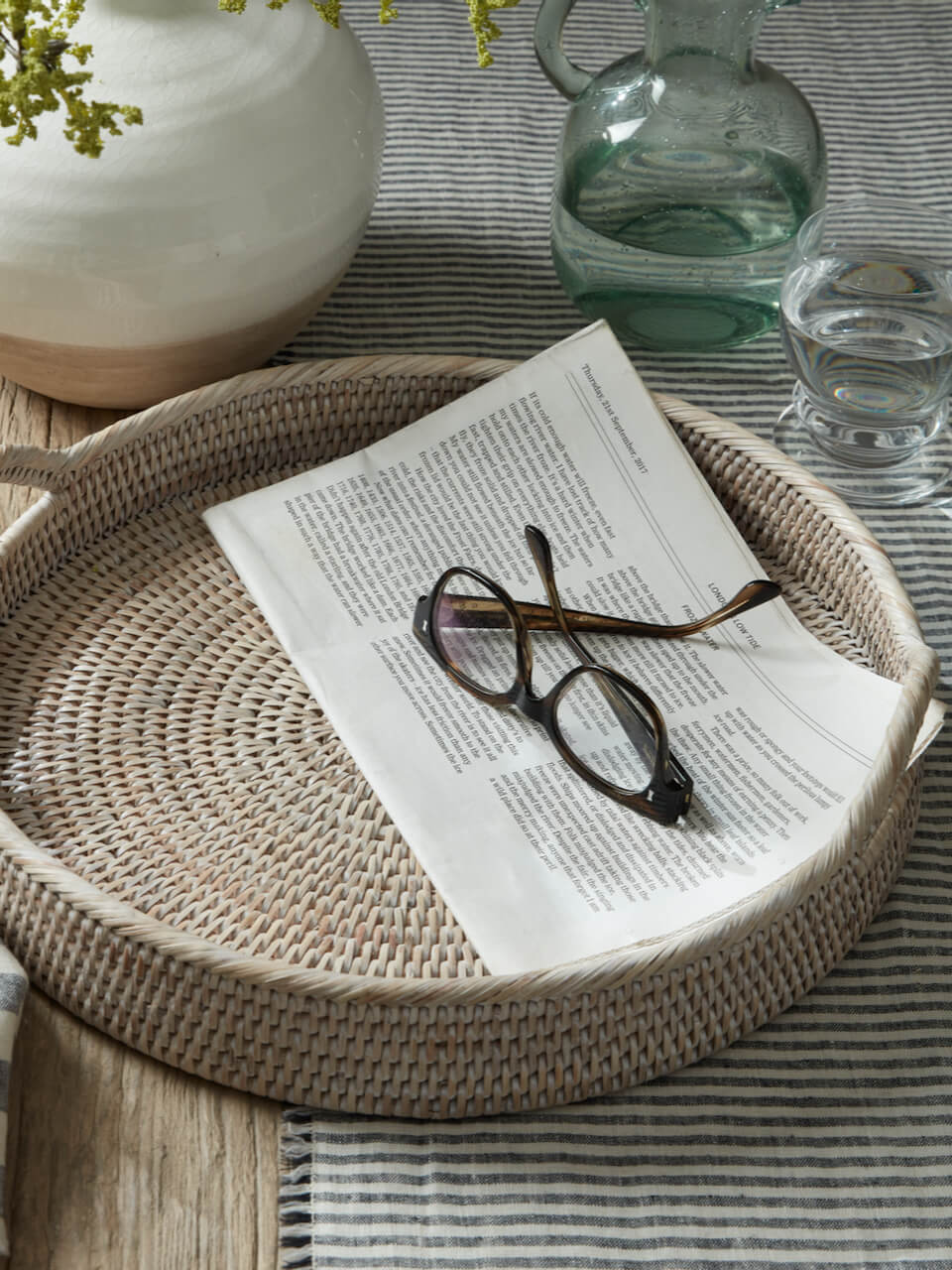 Firth Rattan Round Tray - White