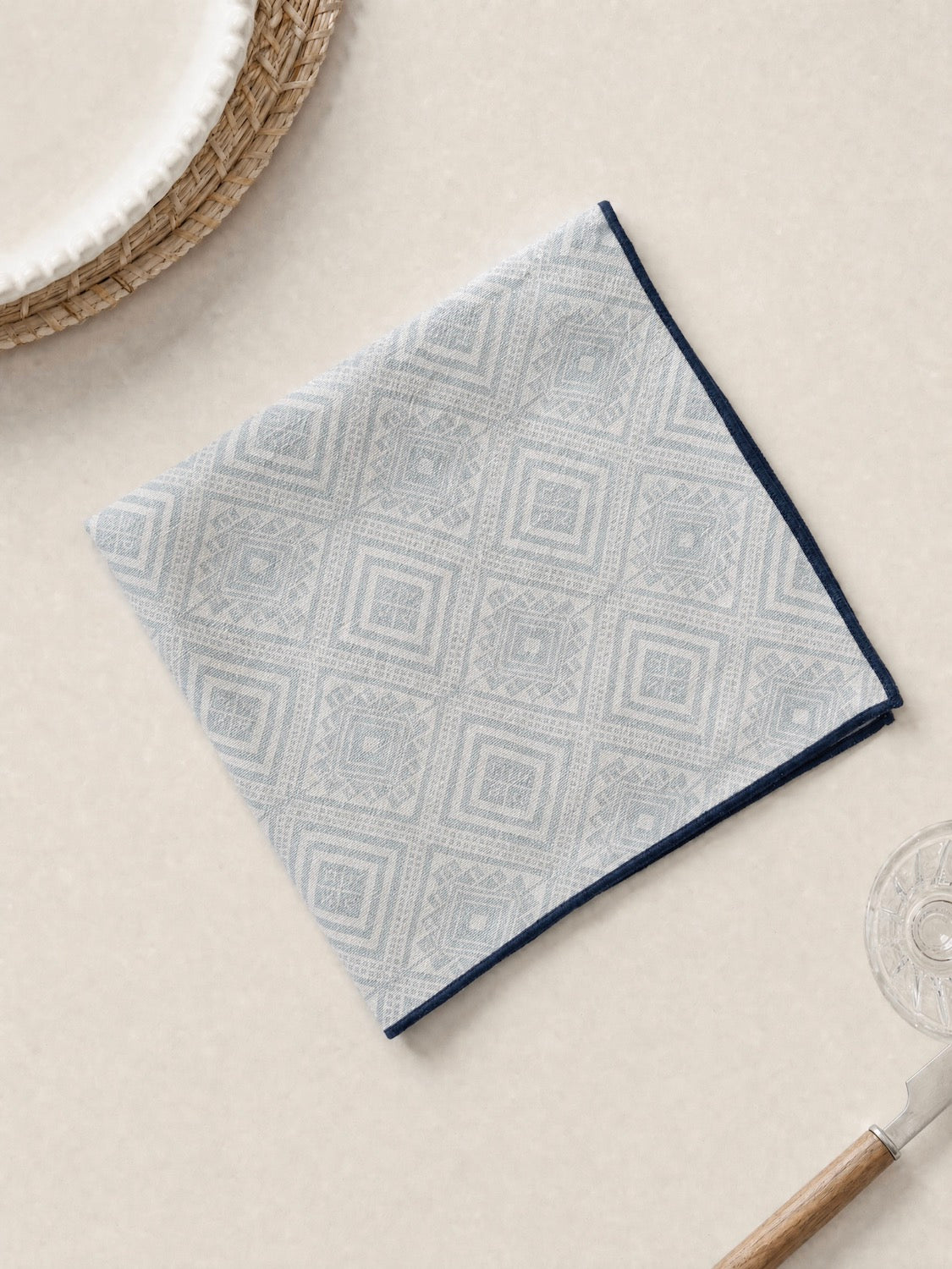 Blue Pattern Linen Napkins Set of 4