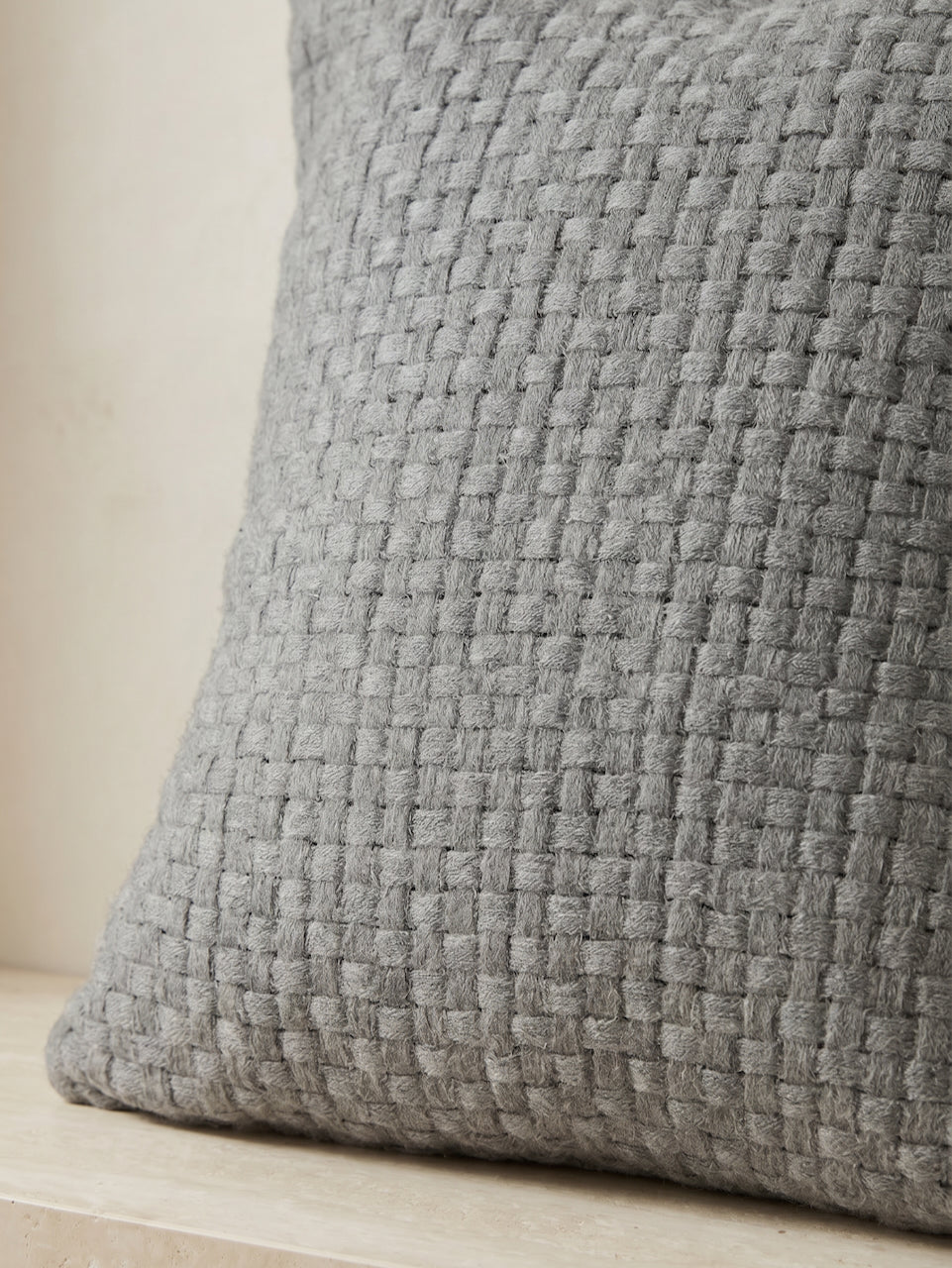 Grey Basket Weave Wool Cushion Cover 50x50