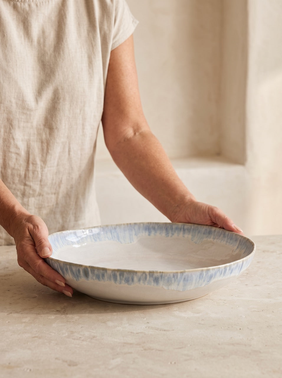 Brisa Blue Low Serving Bowl