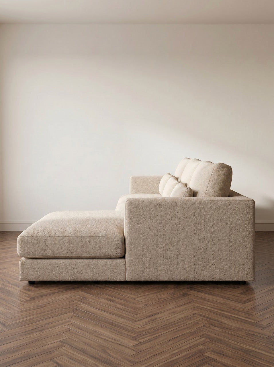 Contemporary neutral sofa styled in a modern home