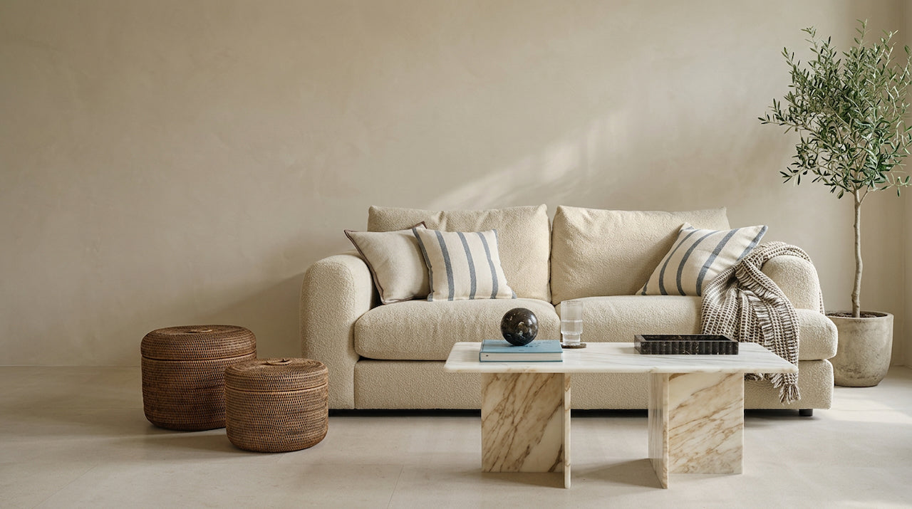 A calm, layered Layered Lounge interior